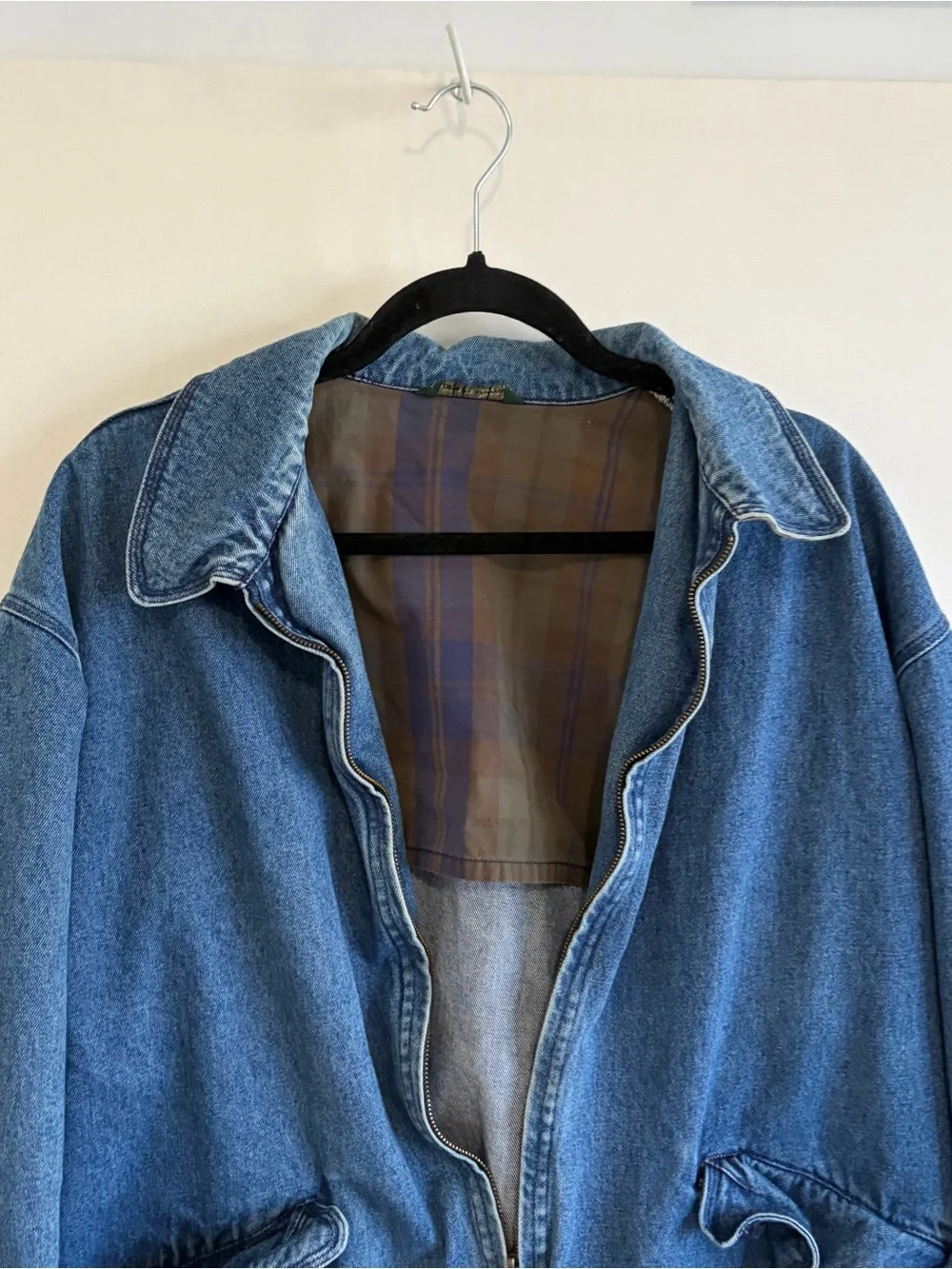 Vtg Authentic Imports Barn Denim Jacket Men XL Chore Bomber Jean 90s Farm Plaid